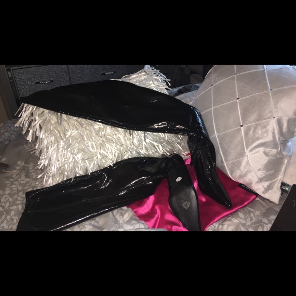 Black Knee-High  Leather Faux Boots